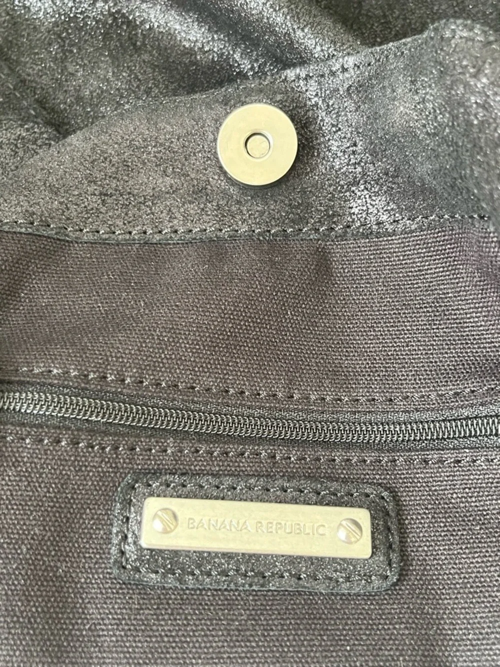 BANANA REPUBLIC Women Black Shimmer Leather Suede Tassel Tote Y2K 2010 - Picture 4 of 10
